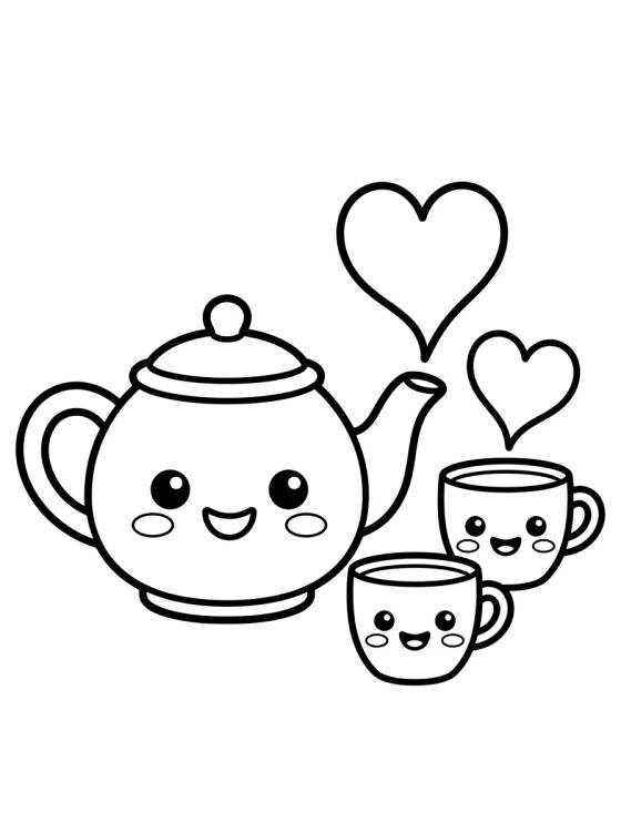 Desenho de Happy Teapot and Cute Cups para colorir e imprimir grátis