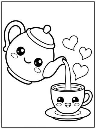 Desenho de Smiling Teapot and Cup para colorir e imprimir grátis