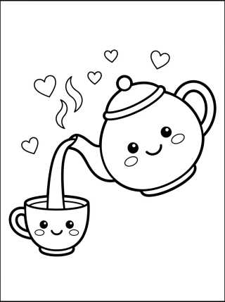 Desenho de Cheerful Teapot and Cup para colorir e imprimir grátis