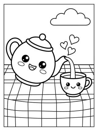 Desenho de Smiling Teapot and Friendly Cup para colorir e imprimir grátis