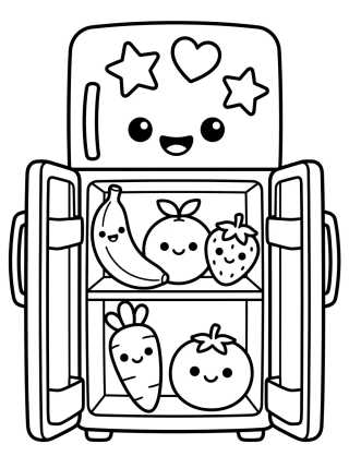 Desenho de Friendly Fridge with Kawaii Magnets para colorir e imprimir grátis