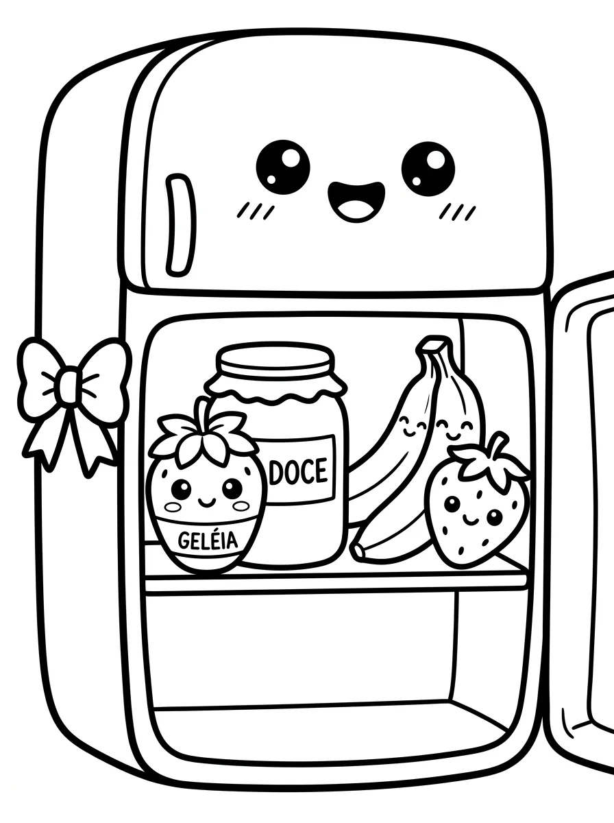 Kawaii Fridge Coloring Page - Free Printables
