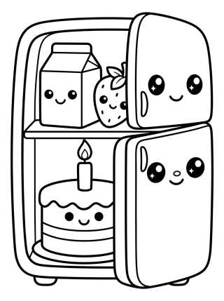 Desenho de Kawaii Fridge Filled with Sweets para colorir e imprimir grátis