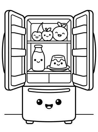 Desenho de Kawaii Fridge Full of Yummy Treats para colorir e imprimir grátis