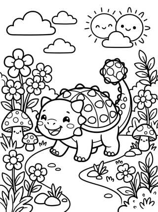 Desenho de Cute Ankylosaurus in the Garden para colorir e imprimir grátis