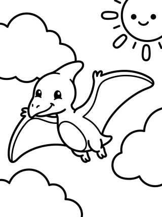 Desenho de Baby Pterodactyl Flying in the Clouds para colorir e imprimir grátis