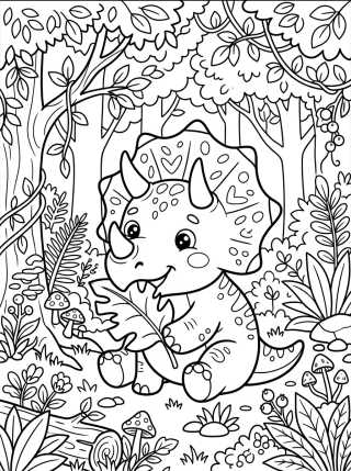 Desenho de Friendly Triceratops Eating a Leaf para colorir e imprimir grátis