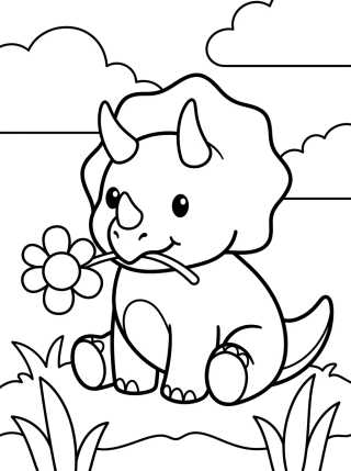 Desenho de Triceratops with a Flower para colorir e imprimir grátis