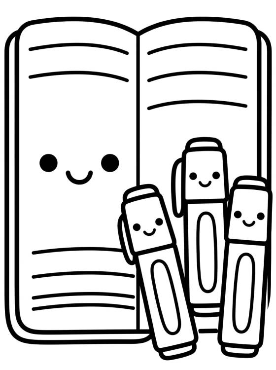 Desenho de Kawaii Notebook and Markers para colorir e imprimir grátis