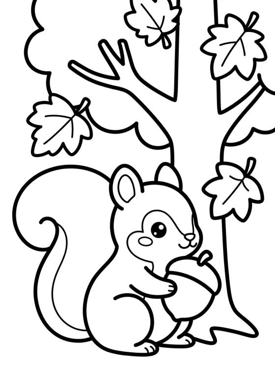 Desenho de Autumn Leaves and Squirrel para colorir e imprimir grátis