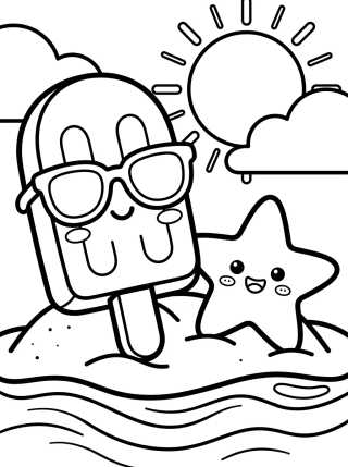 Desenho de Summer Popsicle and Beach para colorir e imprimir grátis