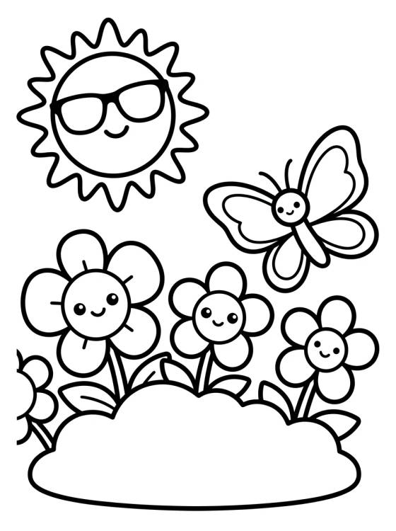 Desenho de Kawaii Flowering Spring para colorir e imprimir grátis