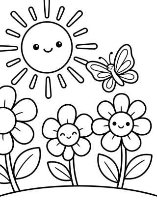 Desenho de Spring Sun and Flowers para colorir e imprimir grátis