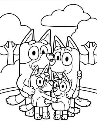 Desenho de Heeler Family Group Hug para colorir e imprimir grátis