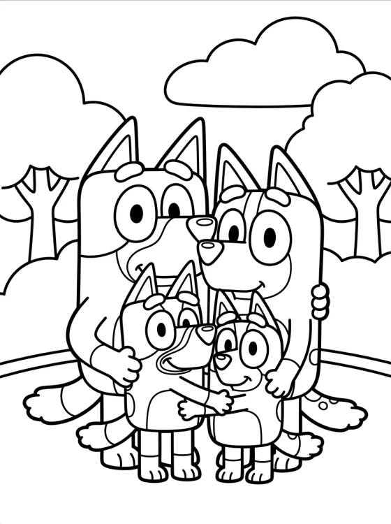 Heeler Family Group Hug para colorir Desenho de Heeler Family Group Hug para colorir e imprimir grátis
