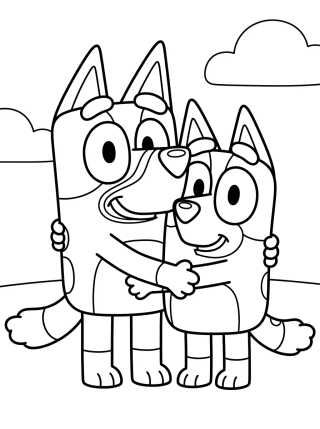 Desenho de Bluey and Bingo Hugging para colorir e imprimir grátis