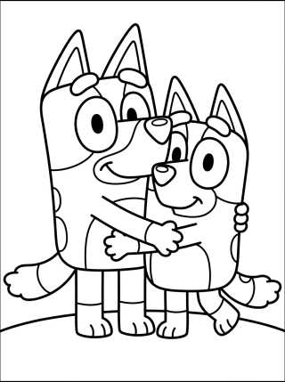 Desenho de Bluey and Bingo Giving a Hug para colorir e imprimir grátis