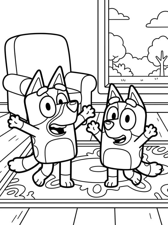 Bluey and Bingo Playing Together para colorir Desenho de Bluey and Bingo Playing Together para colorir e imprimir grátis