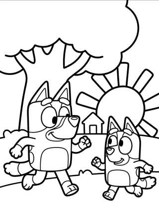 Desenho de Bluey and Bingo Playing in the Backyard para colorir e imprimir grátis