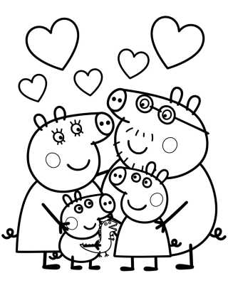 Desenho de Pig Family Hug para colorir e imprimir grátis