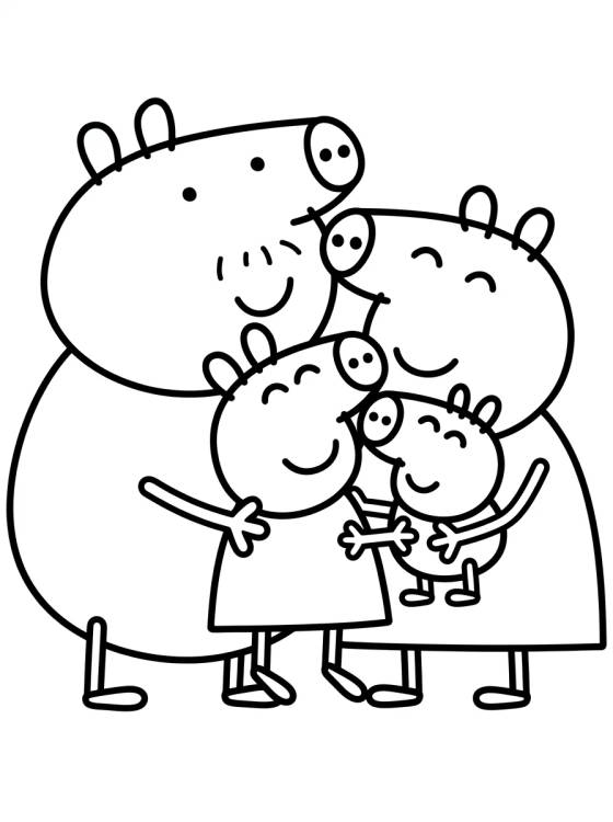 Desenho de Pig Family Bear Hug para colorir e imprimir grátis