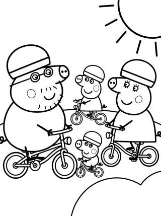 Desenho de Pig Family Riding Bicycles para colorir e imprimir grátis