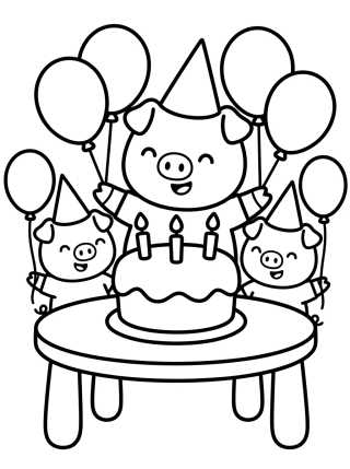 Desenho de Pig Family Birthday Celebration para colorir e imprimir grátis