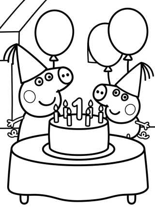 Desenho de Pig Family Celebrating a Birthday para colorir e imprimir grátis