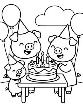 Desenho de Pig Family Celebrating a Birthday para colorir e imprimir grátis