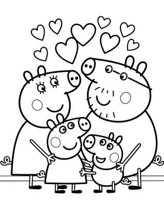 Desenho de Pig Family Warm Hug para colorir e imprimir grátis