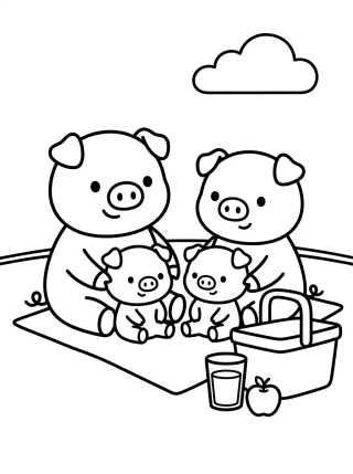 Desenho de Pig Family Cute Picnic para colorir e imprimir grátis