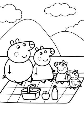 Desenho de Pig Family Having a Picnic para colorir e imprimir grátis