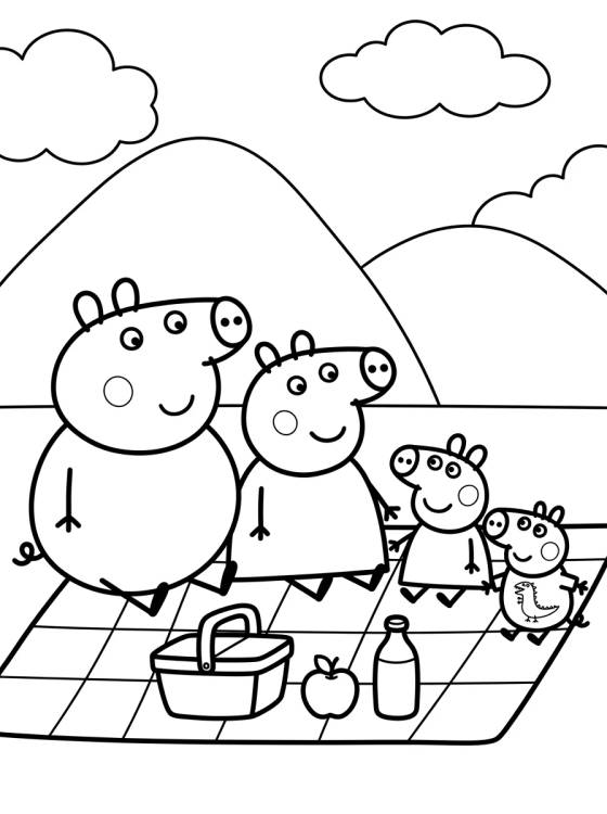 Desenho de Pig Family Having a Picnic para colorir e imprimir grátis
