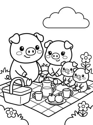 Desenho de Pig Family Having a Picnic para colorir e imprimir grátis