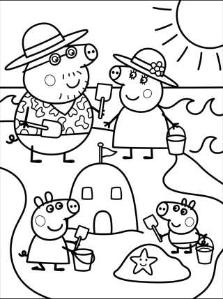 Desenho de Pig Family at the Beach para colorir e imprimir grátis