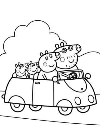 Desenho de Pig Family in the Red Car para colorir e imprimir grátis