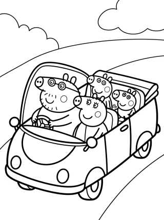 Desenho de Pig Family Car Ride para colorir e imprimir grátis