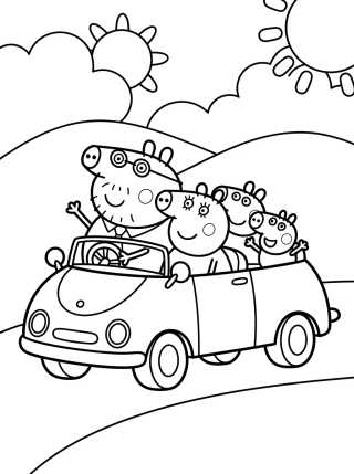 Desenho de Pig Family Car Ride para colorir e imprimir grátis
