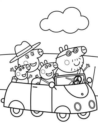 Desenho de Pig Family Car Ride para colorir e imprimir grátis