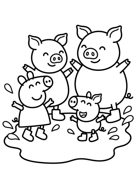Pig Family Jumping in Muddy Puddles para colorir Desenho de Pig Family Jumping in Muddy Puddles para colorir e imprimir grátis