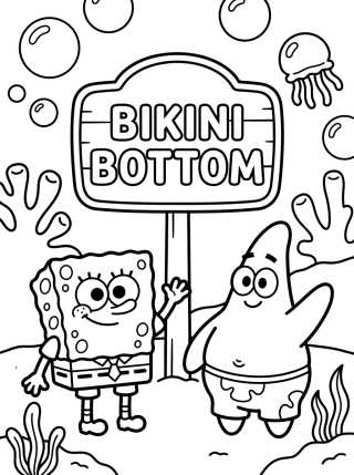 Desenho de SpongeBob and Patrick in Bikini Bottom para colorir e imprimir grátis