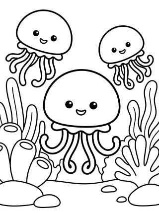 Desenho de Kawaii Jellyfish Fields para colorir e imprimir grátis