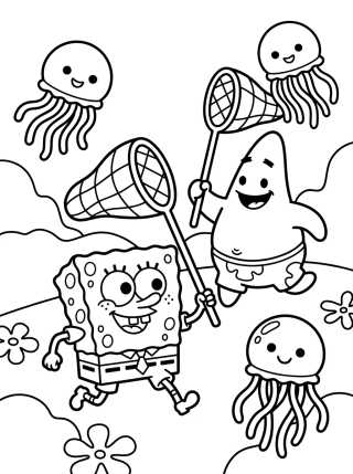 Desenho de SpongeBob Jellyfish Fields para colorir e imprimir grátis