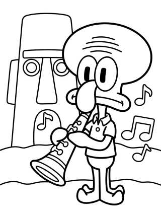 Desenho de Squidward Playing Clarinet in Bikini Bottom para colorir e imprimir grátis