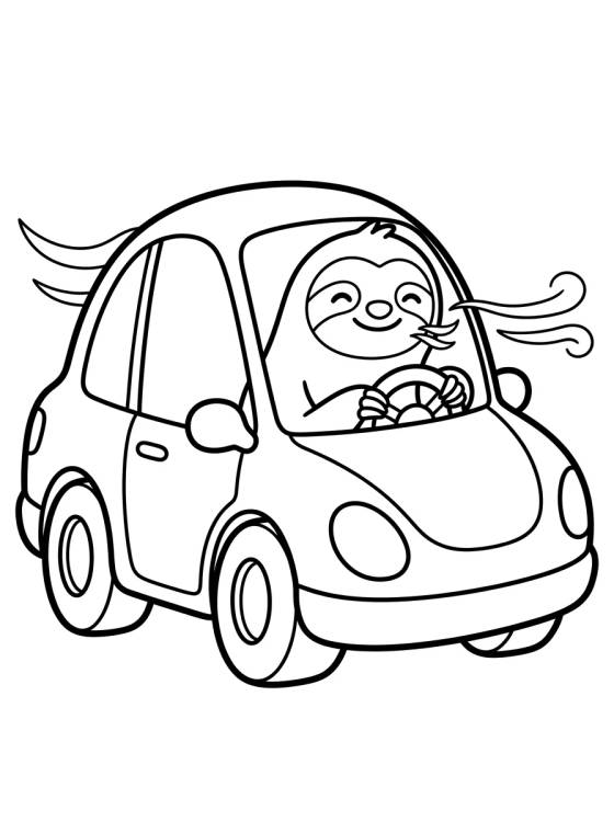 Desenho de Flash the Sloth Driving a Fast Car para colorir e imprimir grátis