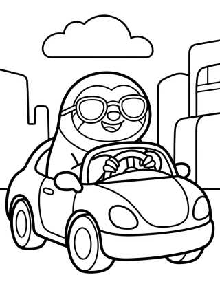 Desenho de Flash the Sloth Driving a Sports Car para colorir e imprimir grátis