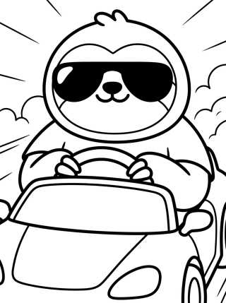 Desenho de Flash Sloth Driving a Fast Car para colorir e imprimir grátis