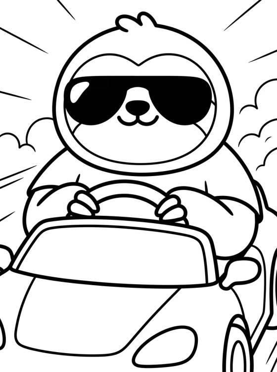 Desenho de Flash Sloth Driving a Fast Car para colorir e imprimir grátis