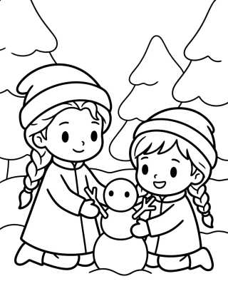 Desenho de Baby Elsa and Anna para colorir e imprimir grátis