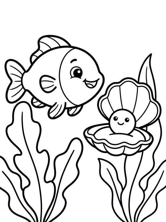 Desenho de Happy Fish and Seashell para colorir e imprimir grátis